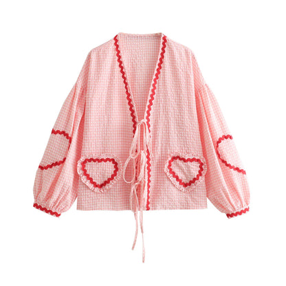 Viral TikTok Plaid Heart Blouse