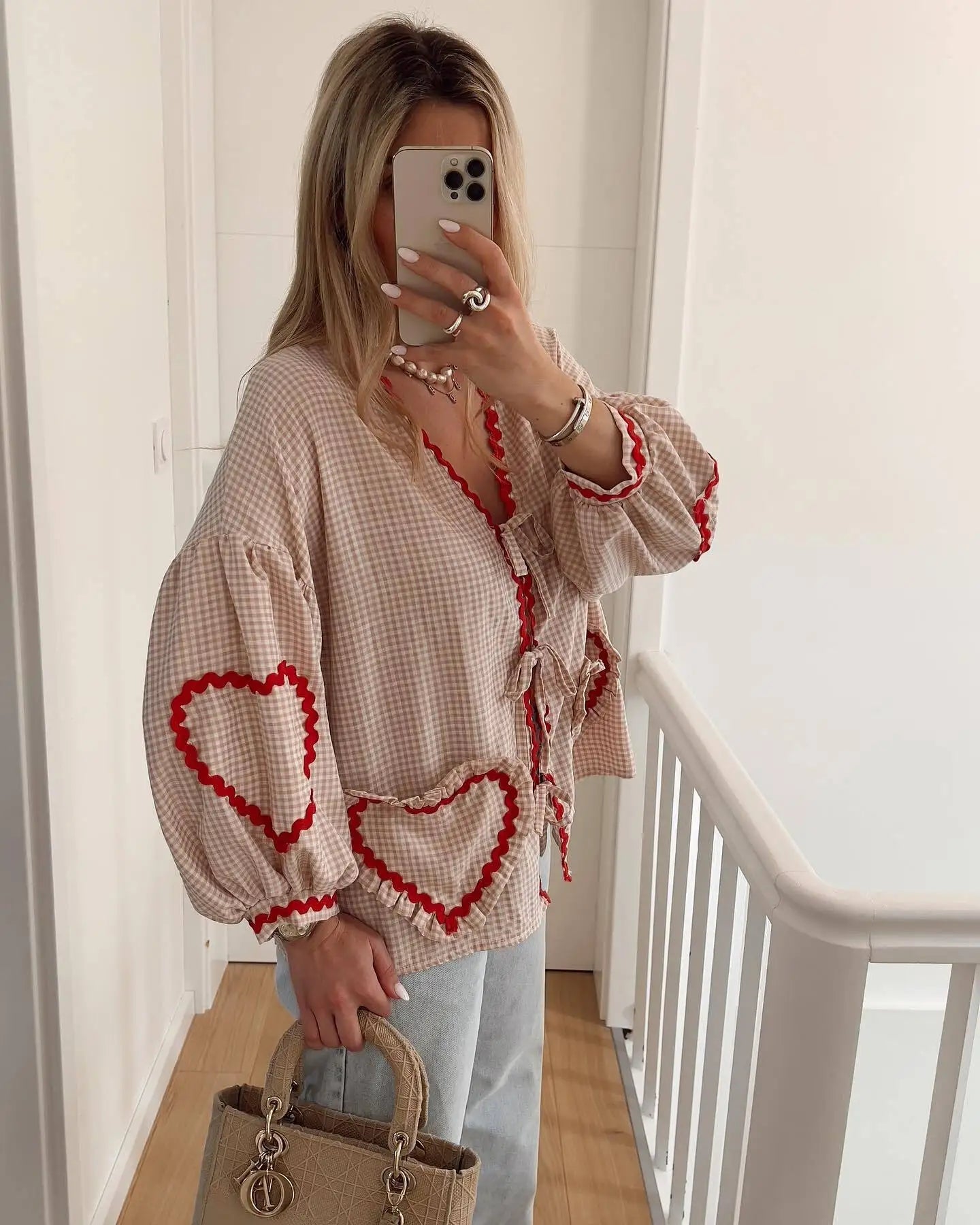 Viral TikTok Plaid Heart Blouse