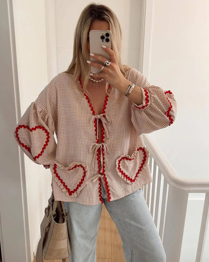 Viral TikTok Plaid Heart Blouse