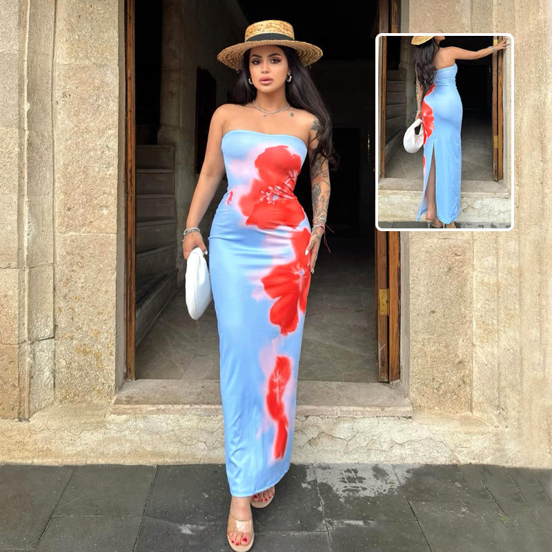 Blue Skies Red Floral Dress