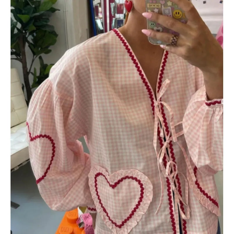 Viral TikTok Plaid Heart Blouse