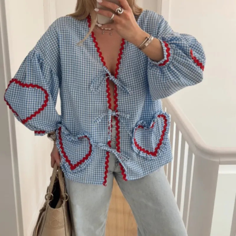 Viral TikTok Plaid Heart Blouse