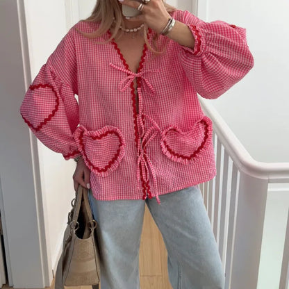 Viral TikTok Plaid Heart Blouse